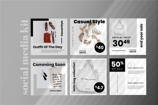 社交媒體簡約自媒體產品促銷廣告圖文排版設計PSD模板 Fourteen – Social Media Kit